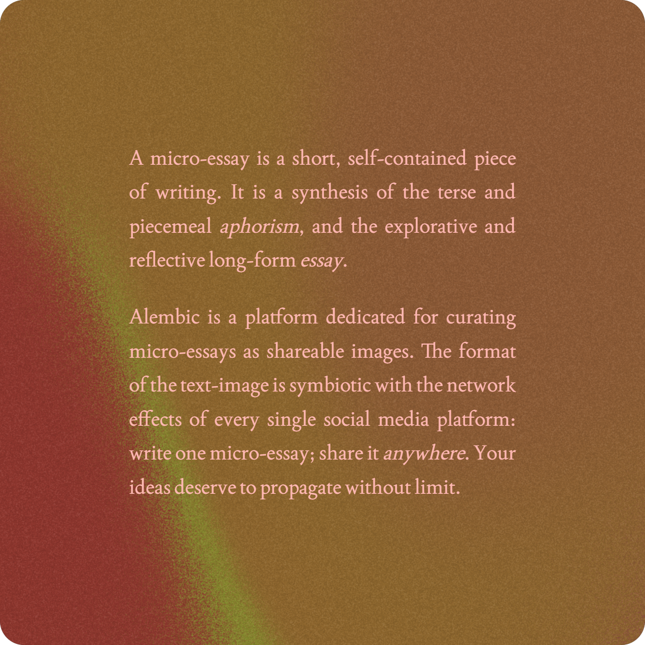 on the micro-essay, custom grainy mesh gradient serif