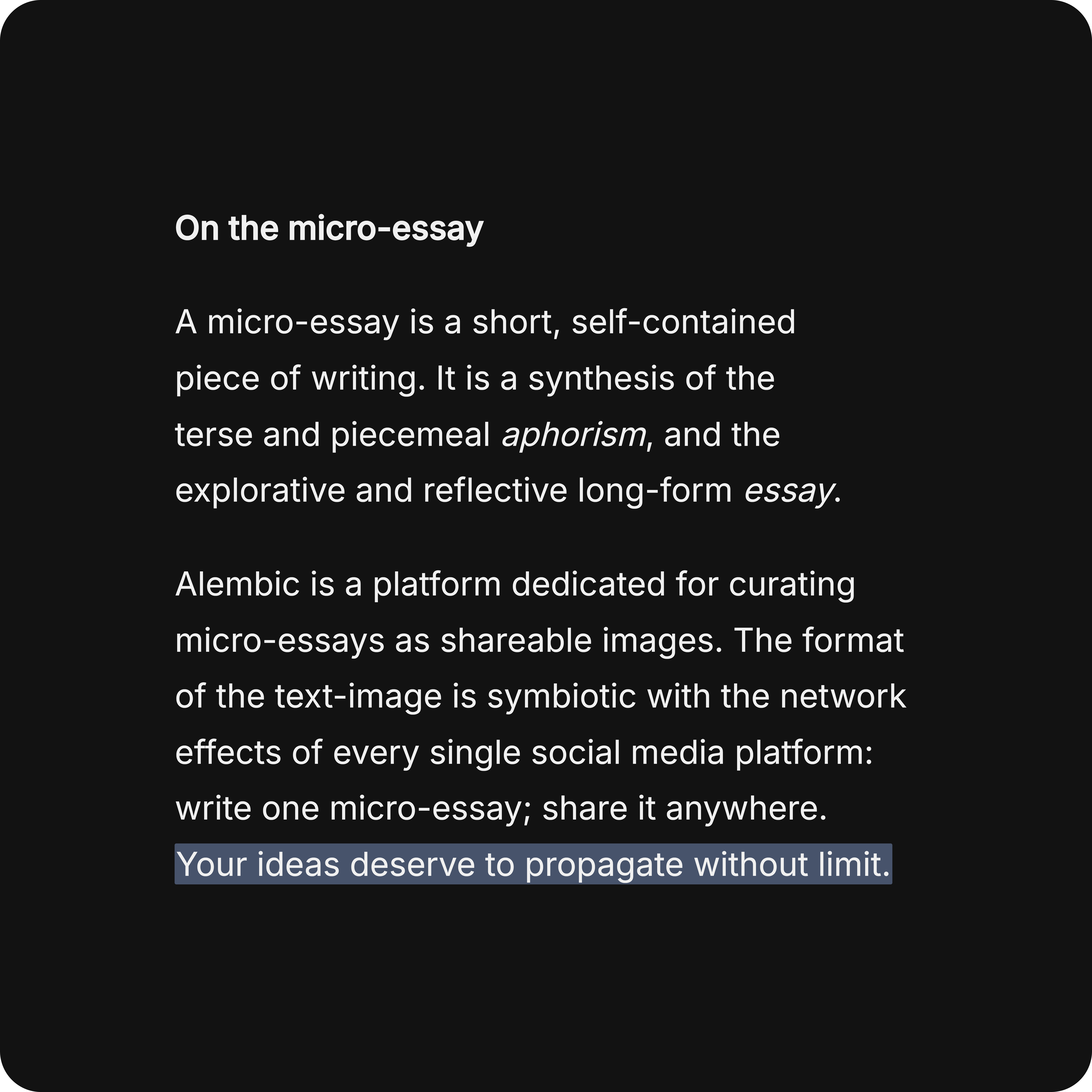 on the micro-essay, sans dark